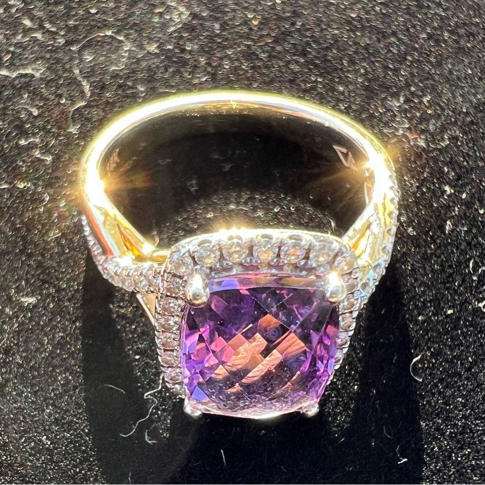 Elegant 14K Yellow Gold Amethyst and Diamond Rings